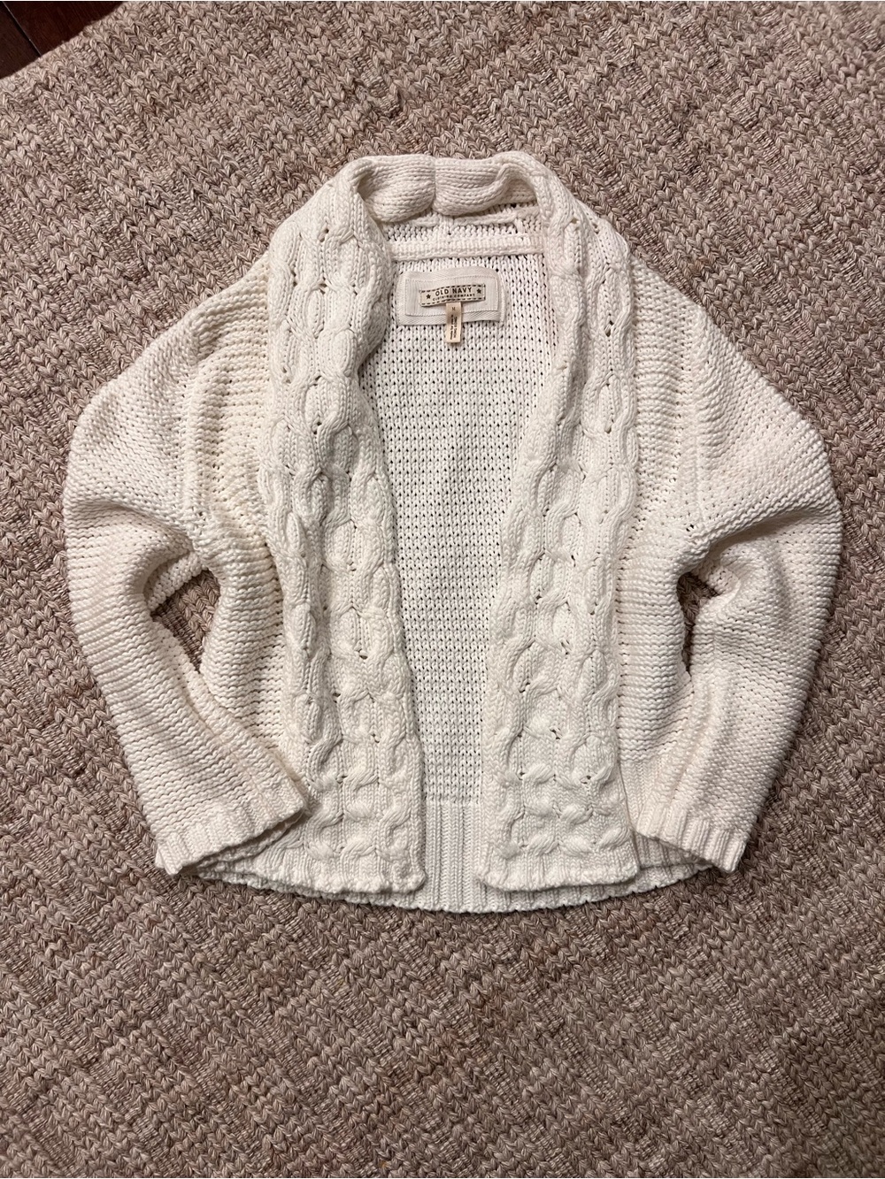 90s/Y2K Old Navy Cable-Knit Open Cardigan Sweater - Cream